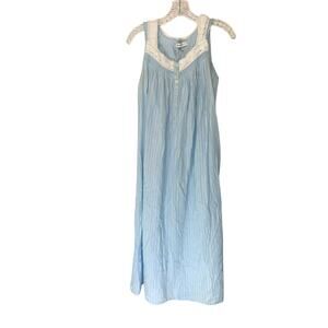 Eileen West Blue Dainty Sleeveless Guipure Lace Lounge Intimate Slip Dress Small